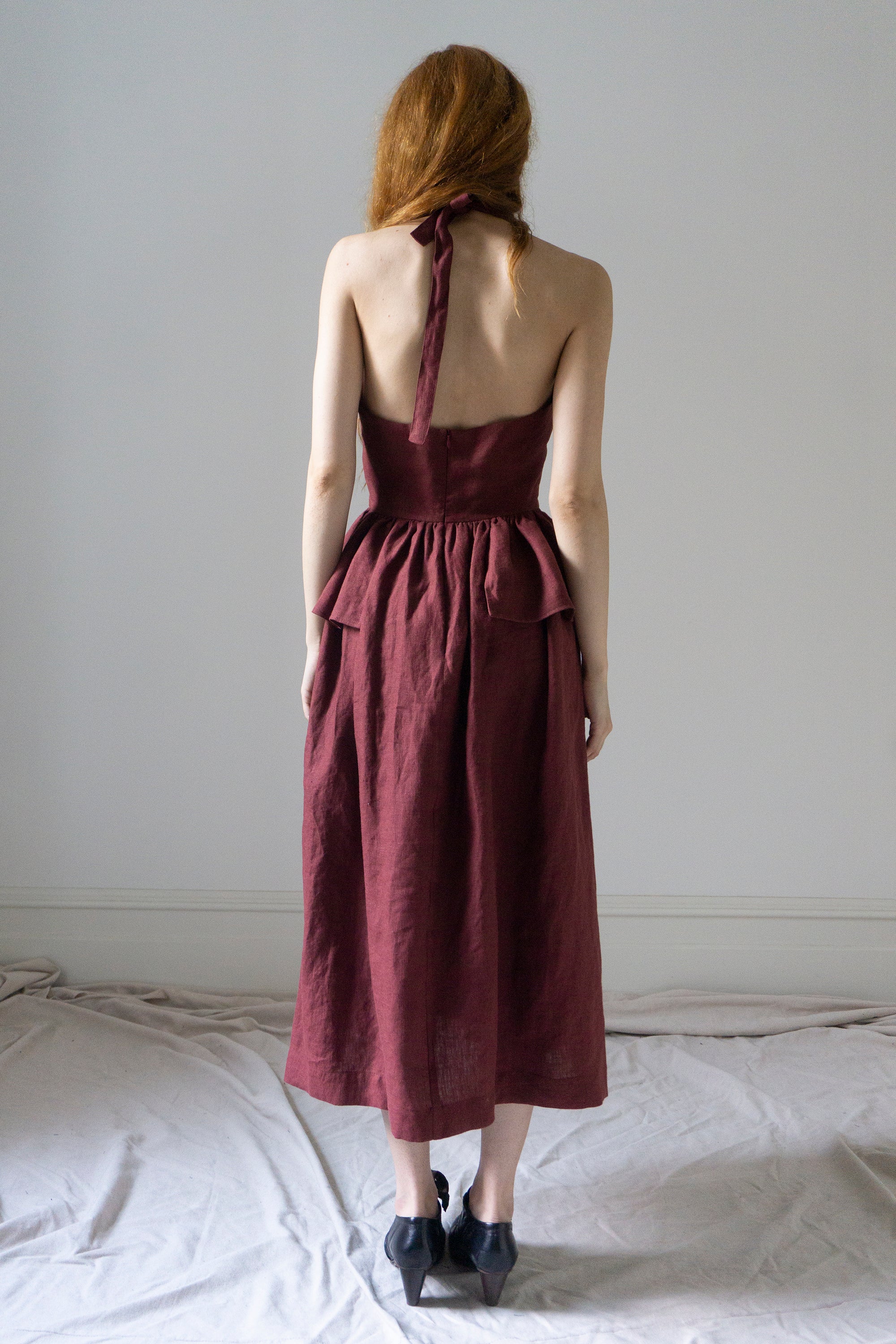 Marion Linen Dress - Burgundy