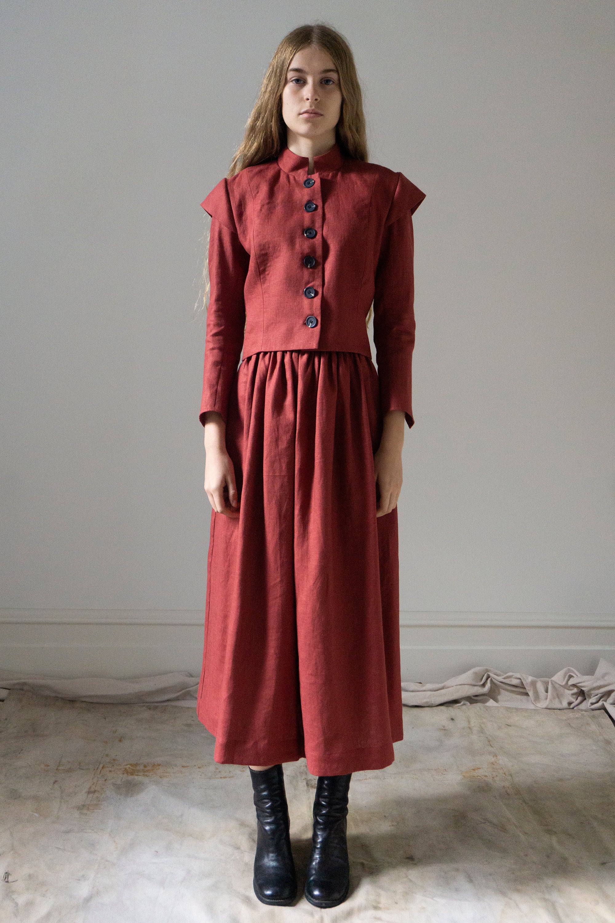 Guinevere Linen Jacket - Carmine