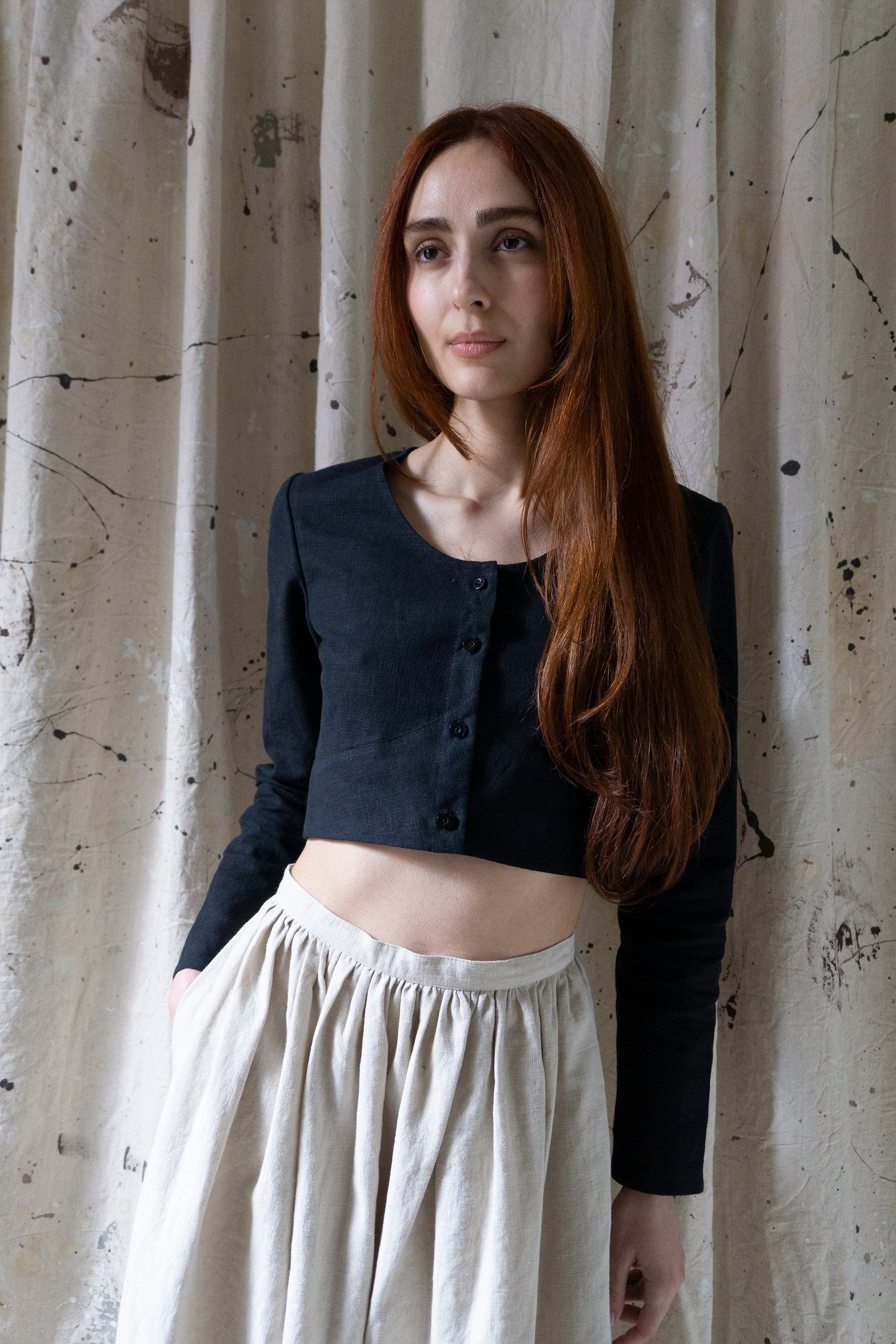 Eloise Linen Top - Black