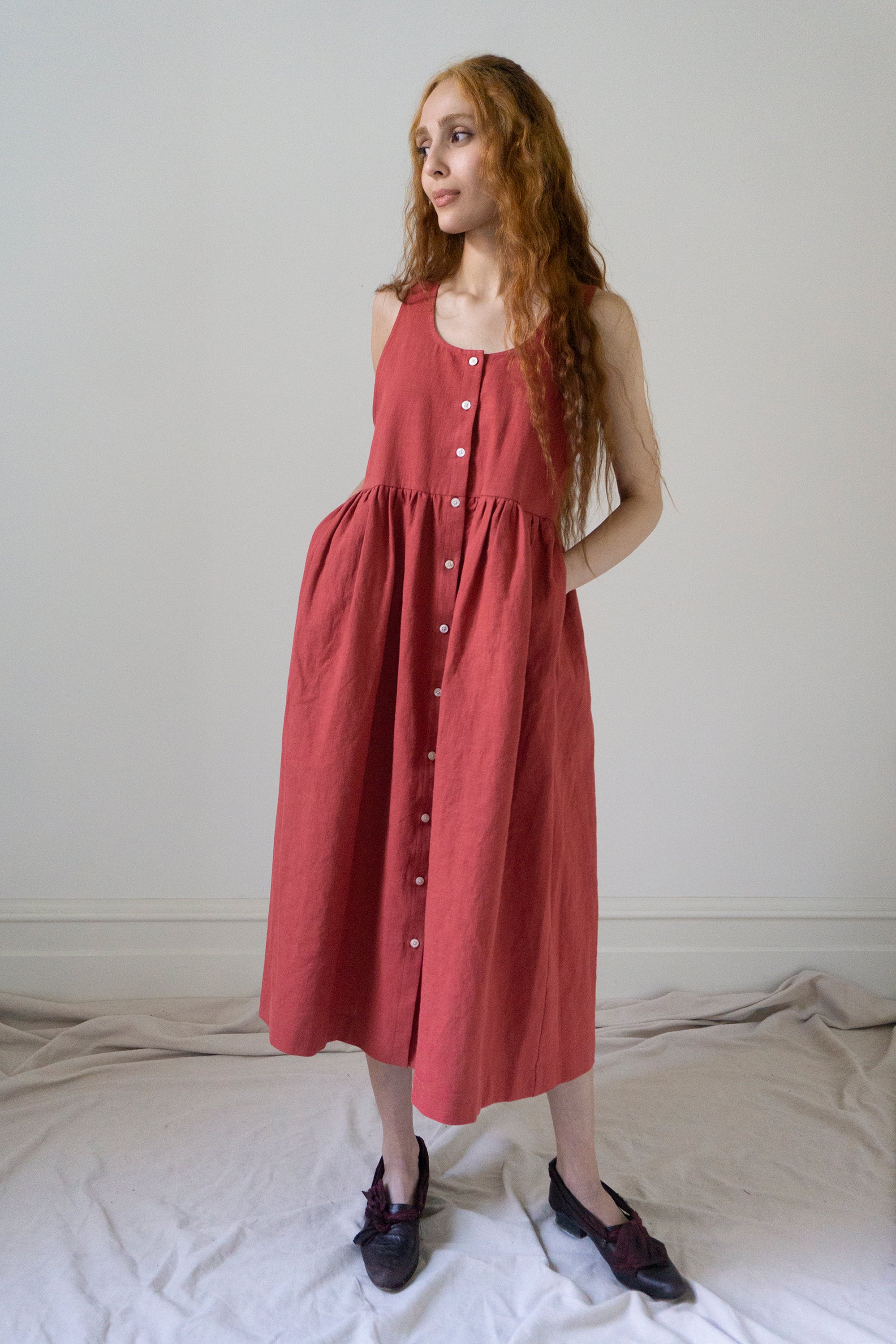 Maryse Linen Dress - Cerise (SIZE XS)