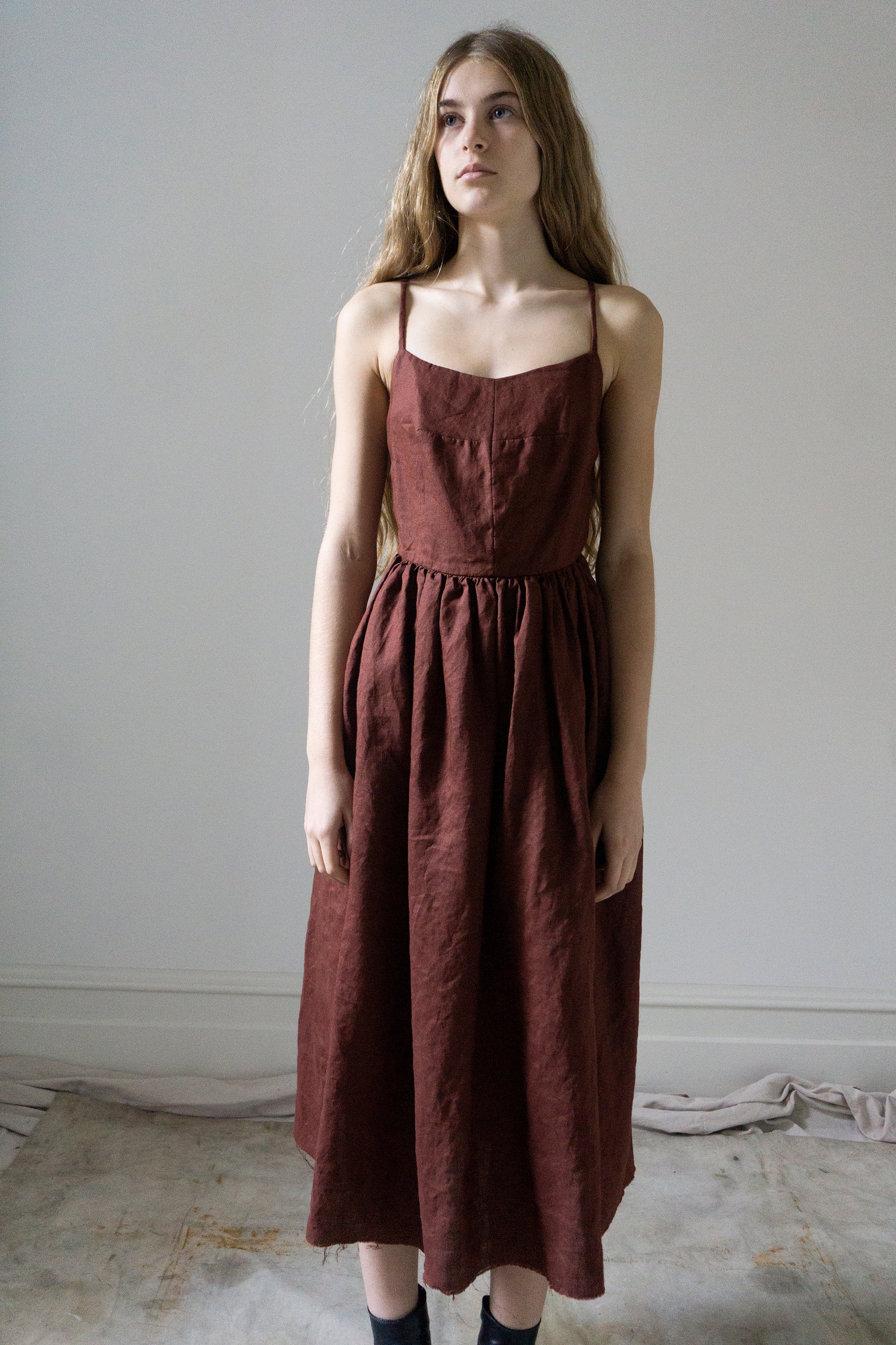 Mathilde Linen Dress - Dark Pomegranate