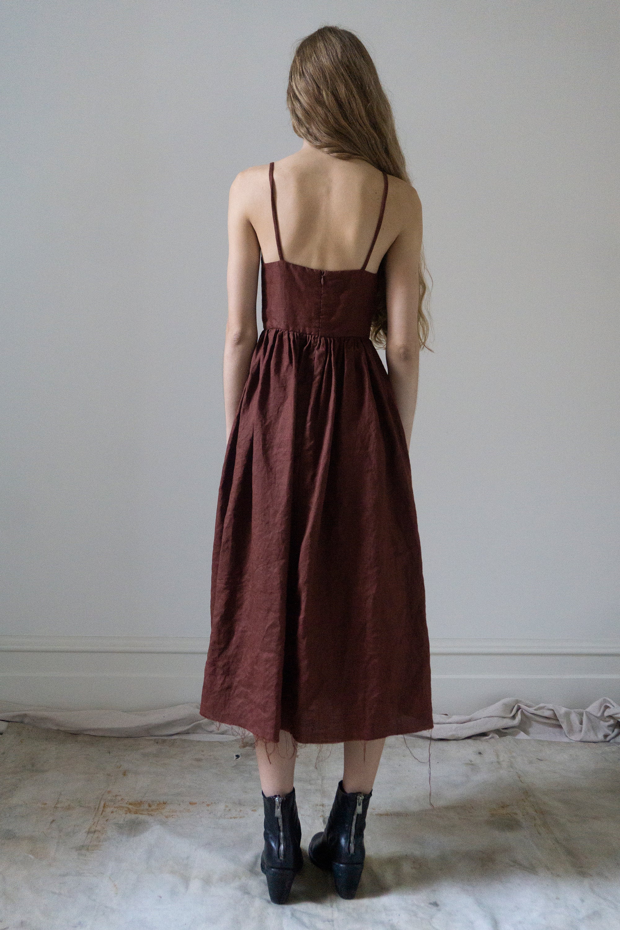 Mathilde Linen Dress - Dark Pomegranate