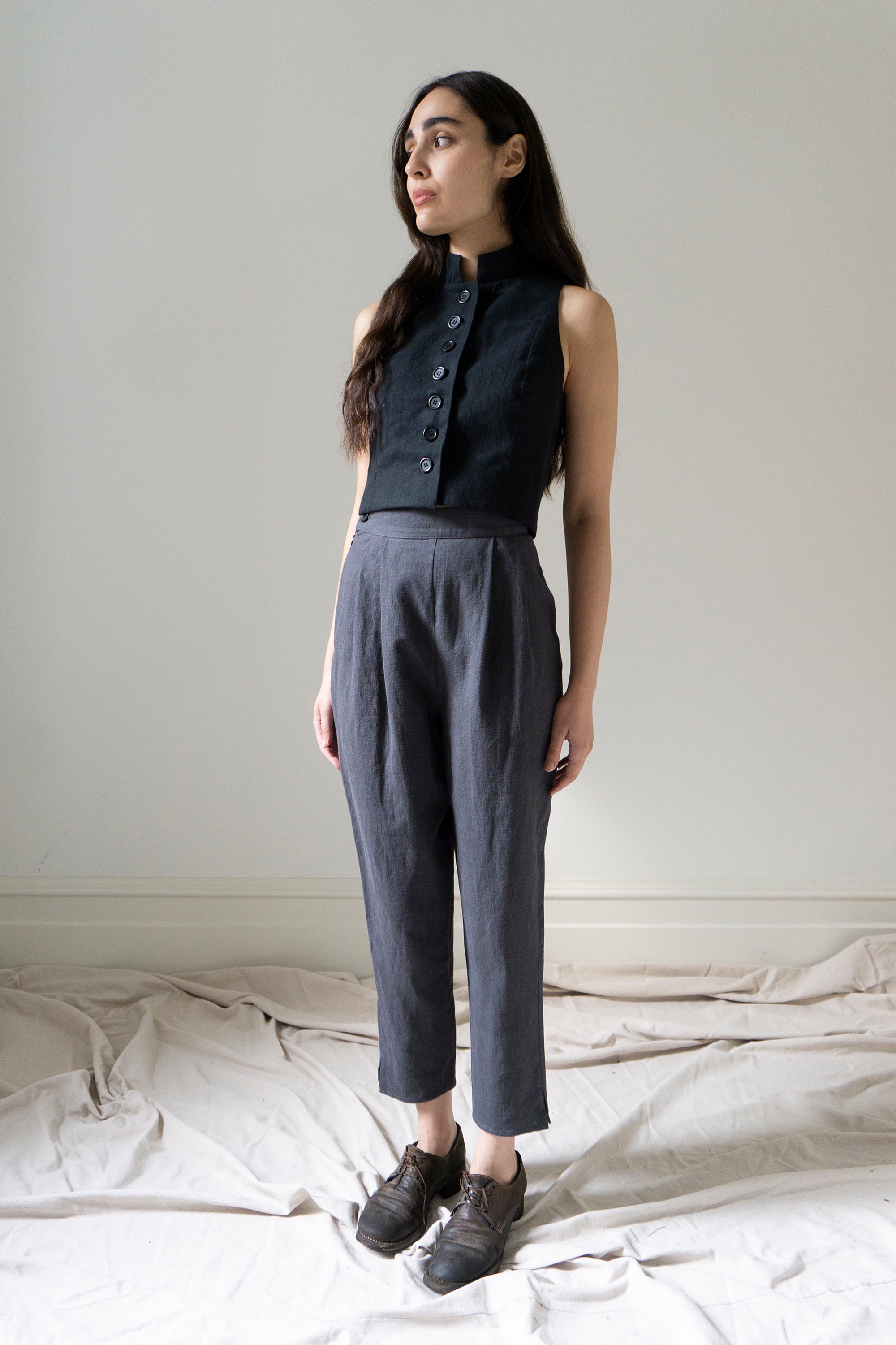 Ada Linen Waistcoat - Black