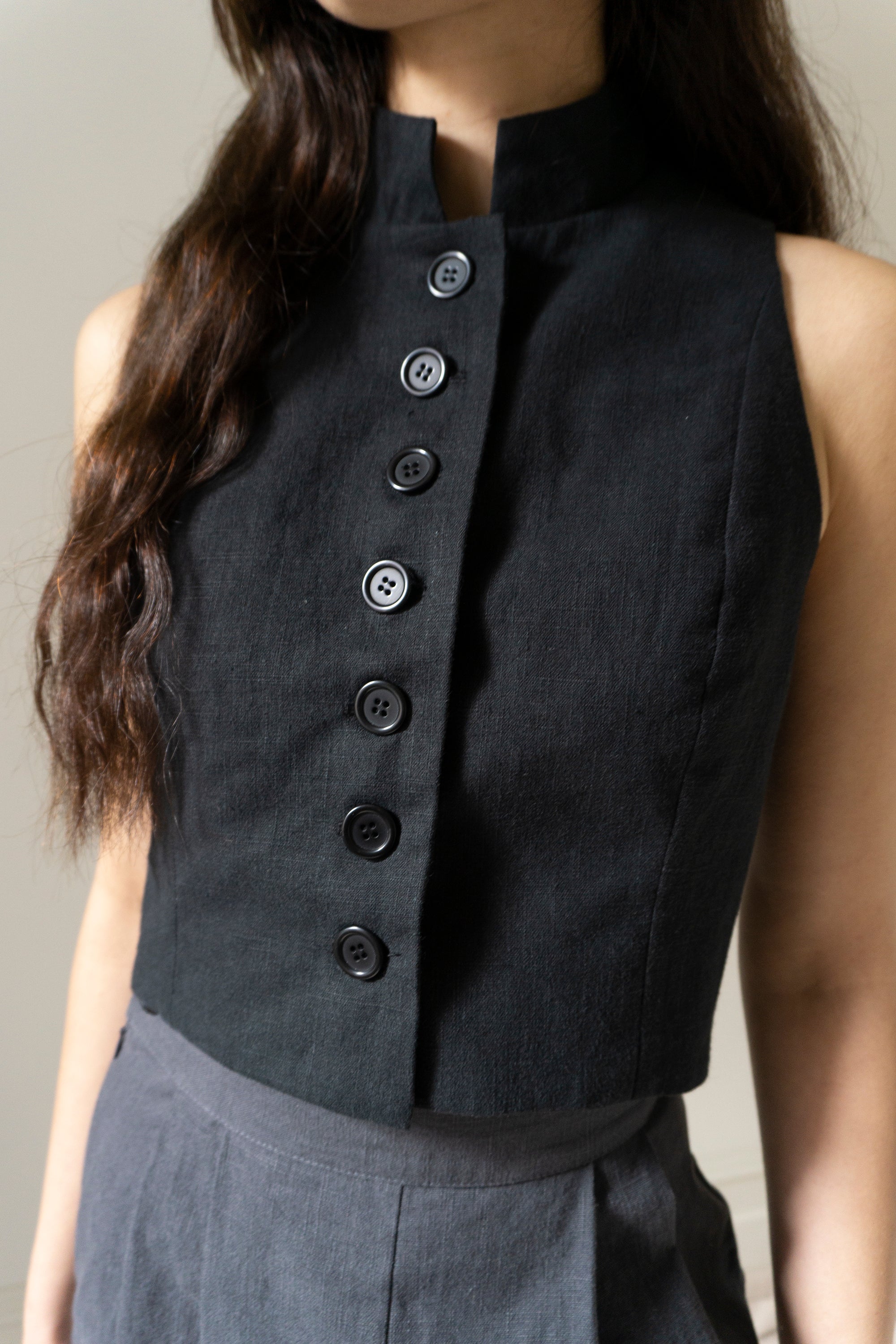 Ada Linen Waistcoat - Black