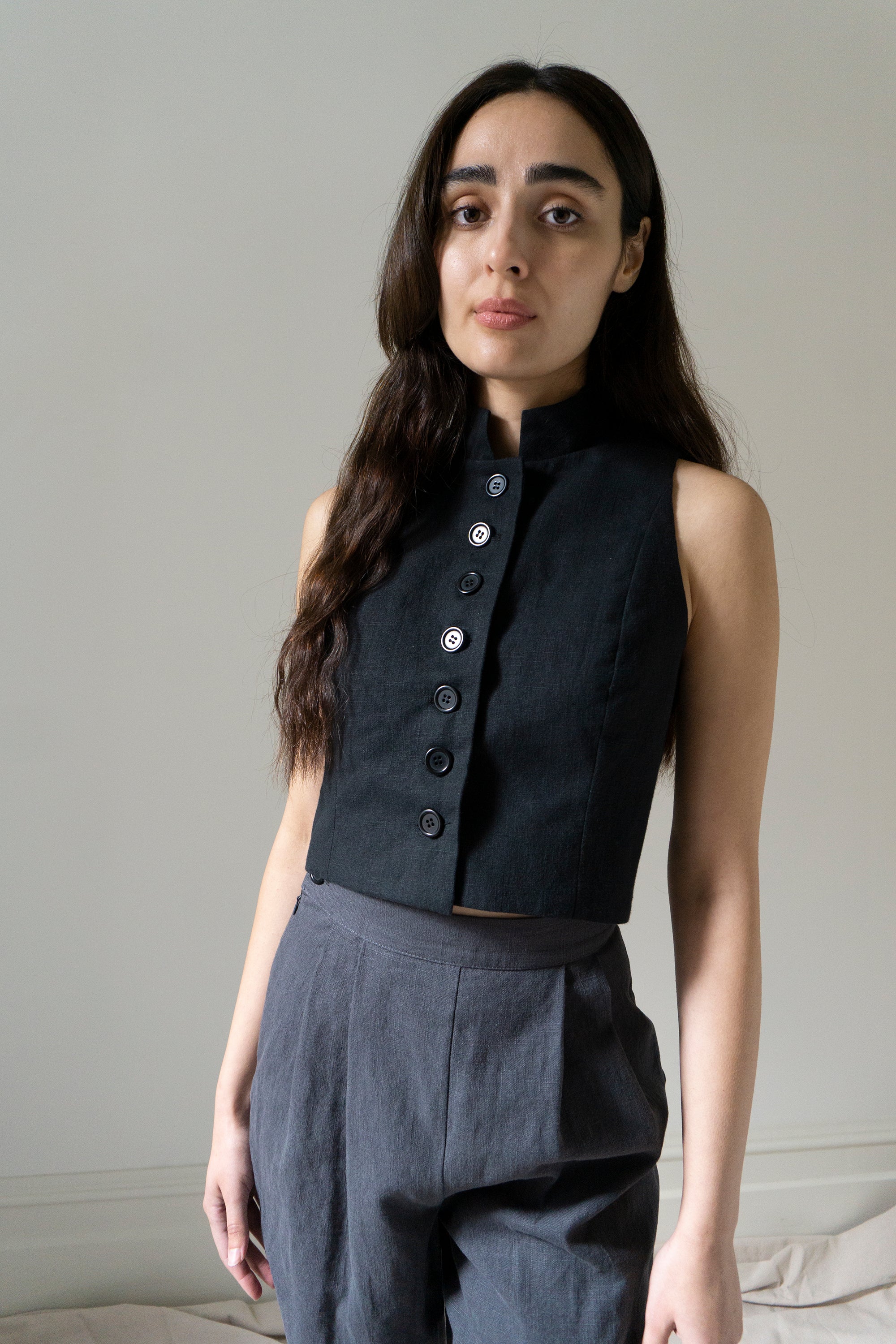 Ada Linen Waistcoat - Black