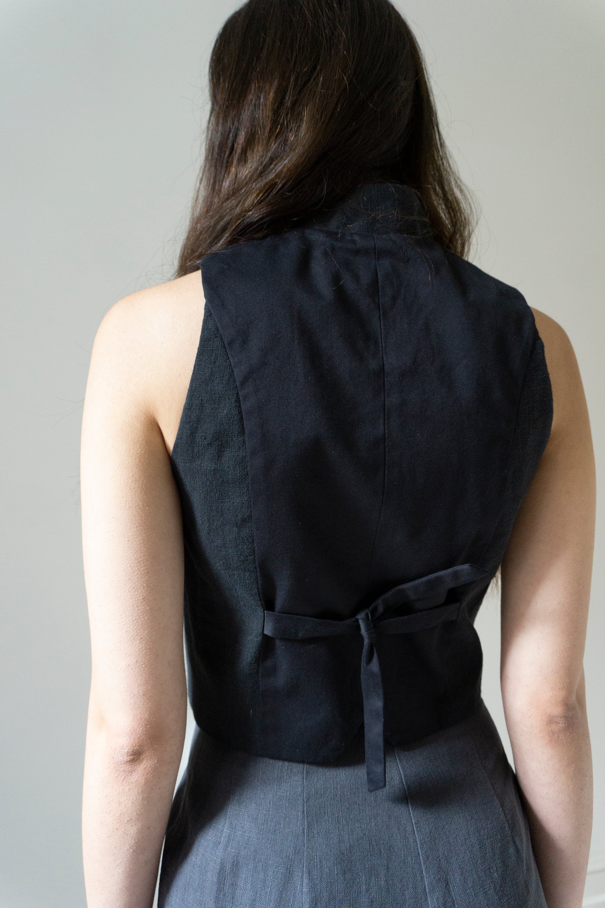 Ada Linen Waistcoat - Black