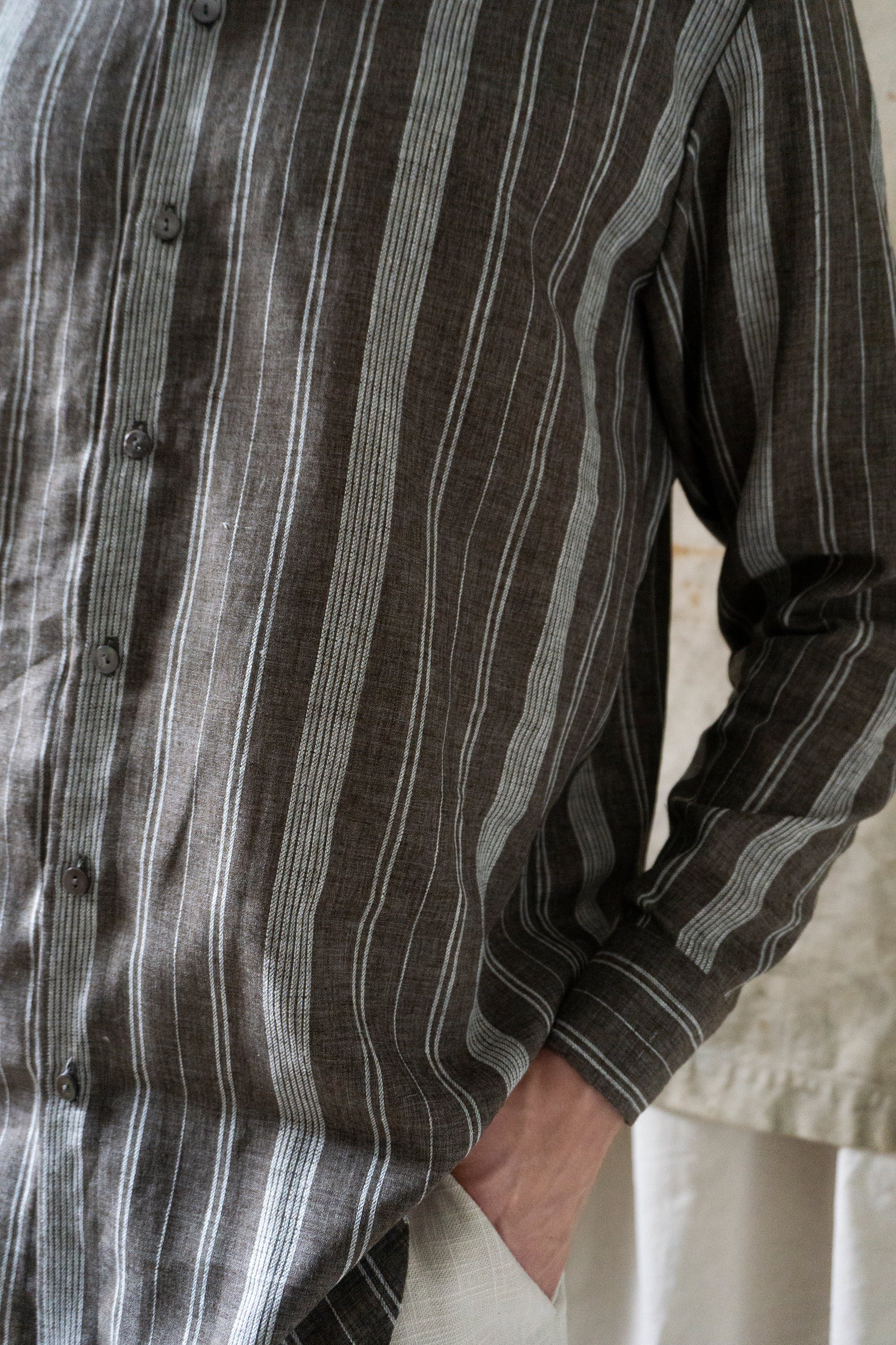 Cohen Linen Shirt - Brown stripe