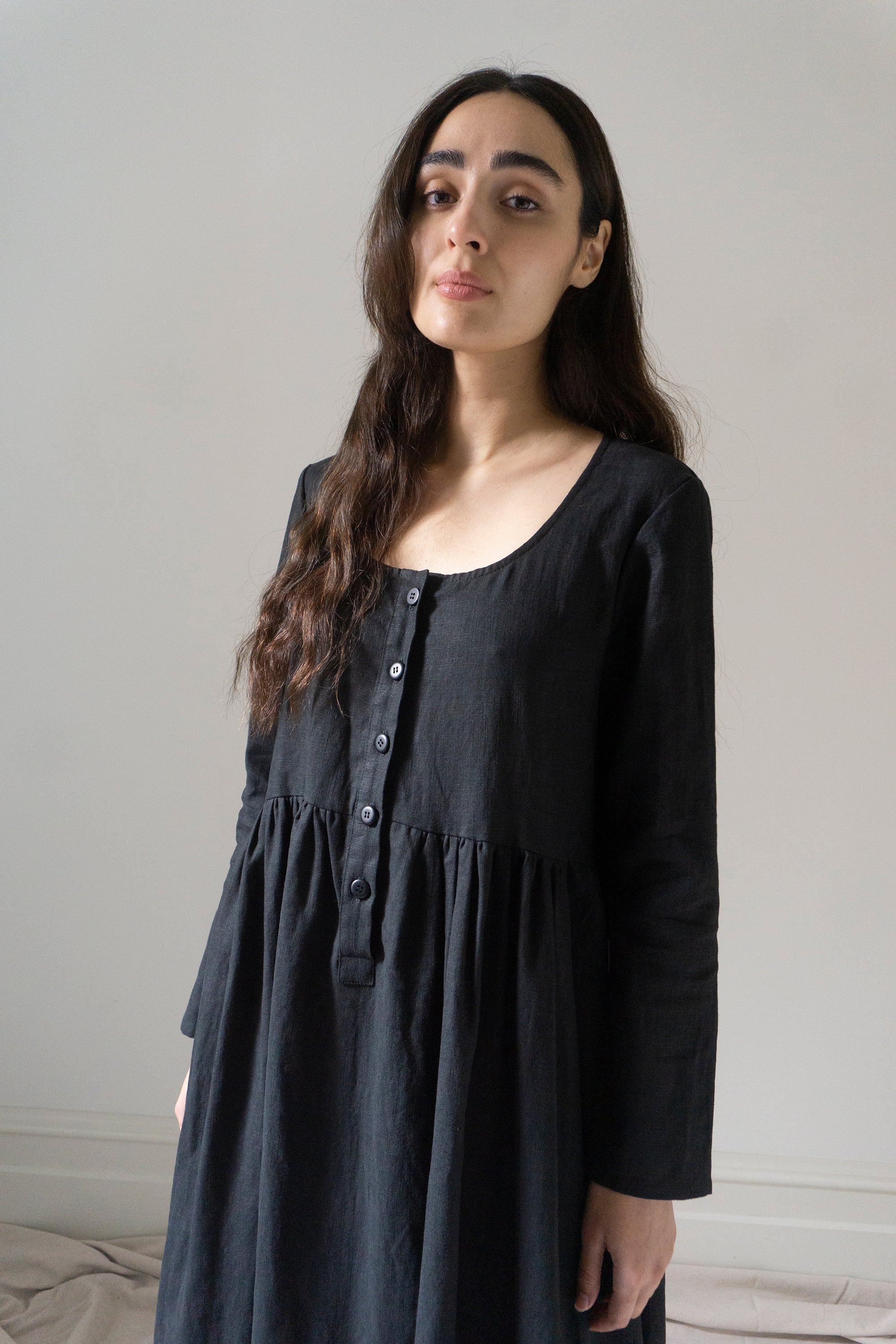 Mona Linen Dress - Black