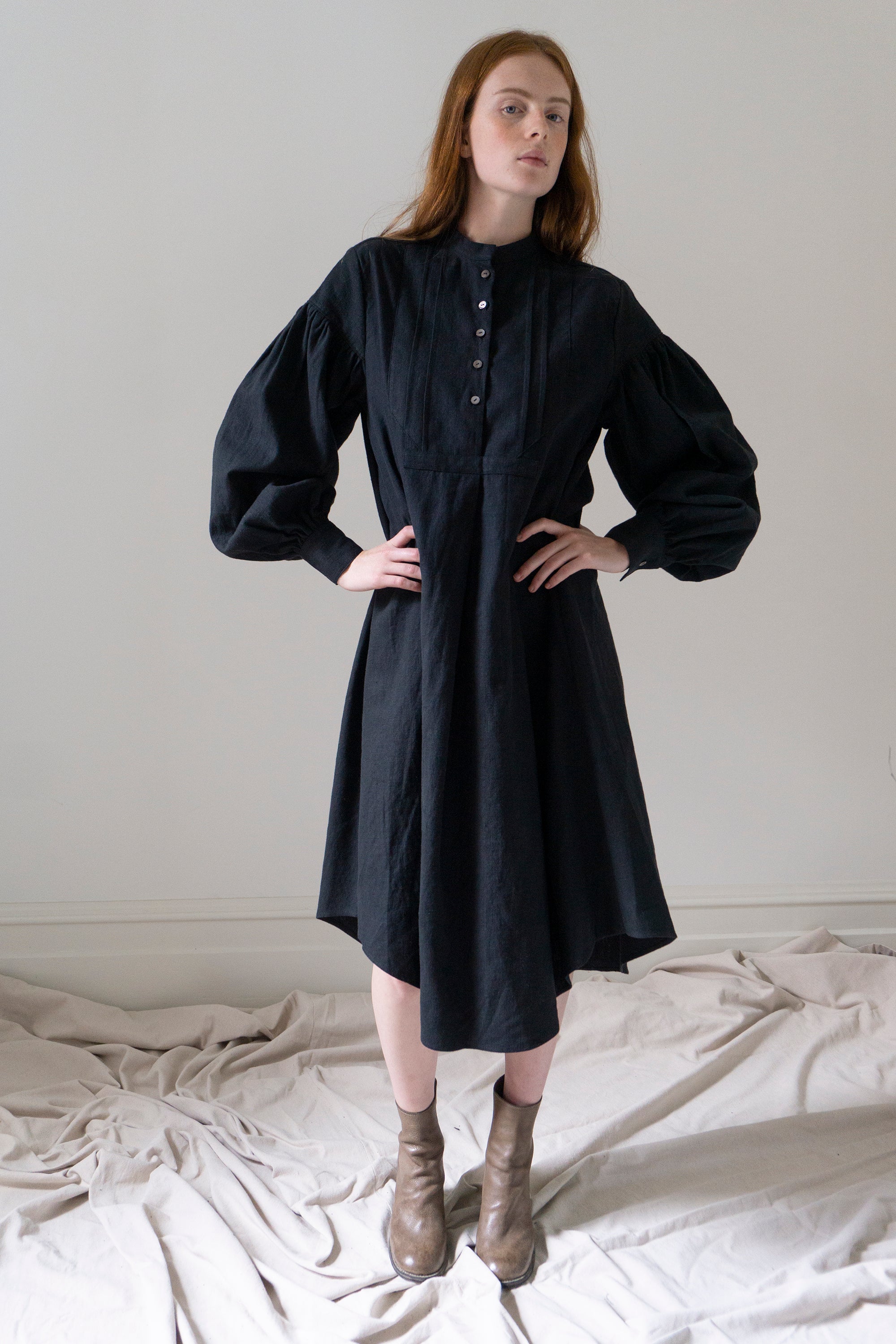 Nadine Linen Dress - Black