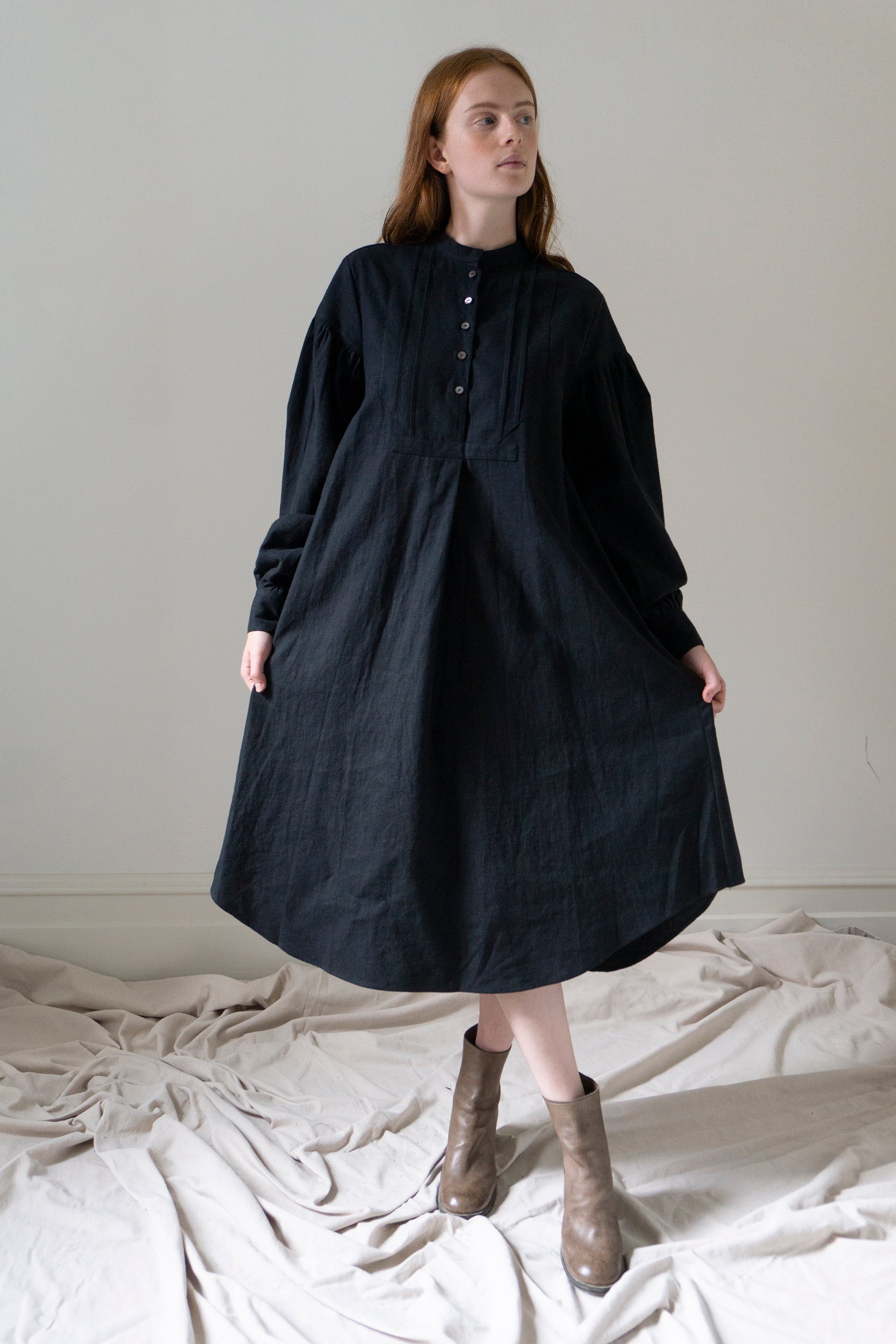 Nadine Linen Dress - Black