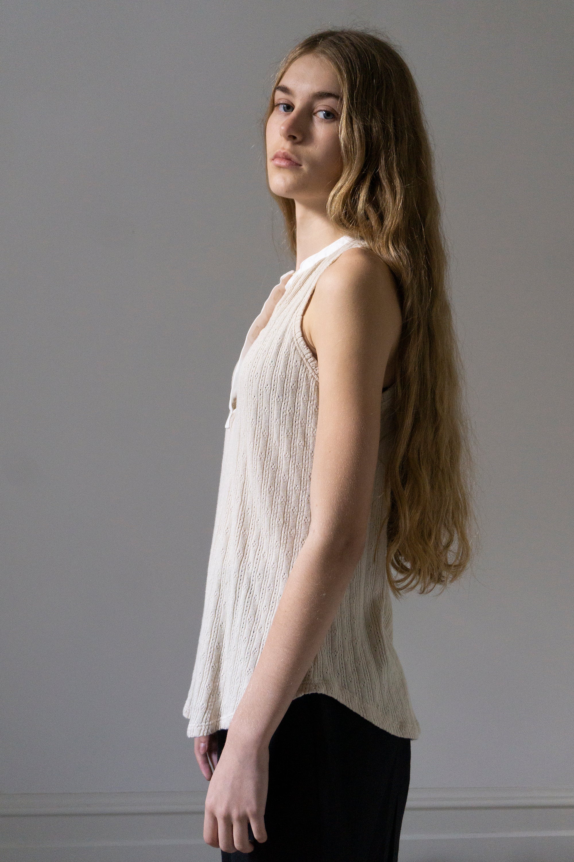 Pointelle Henley Tank Top - Cream