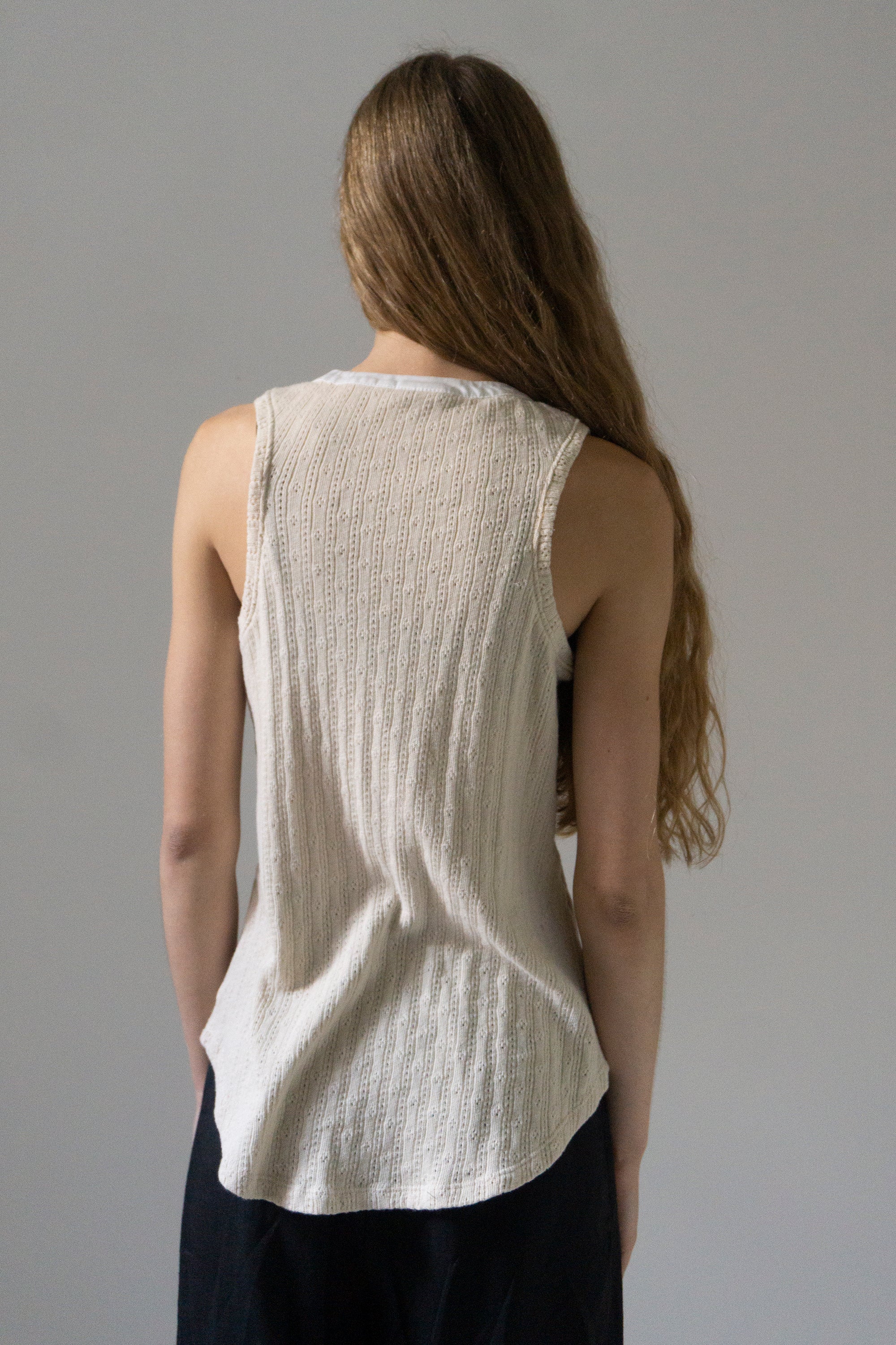 Pointelle Henley Tank Top - Cream