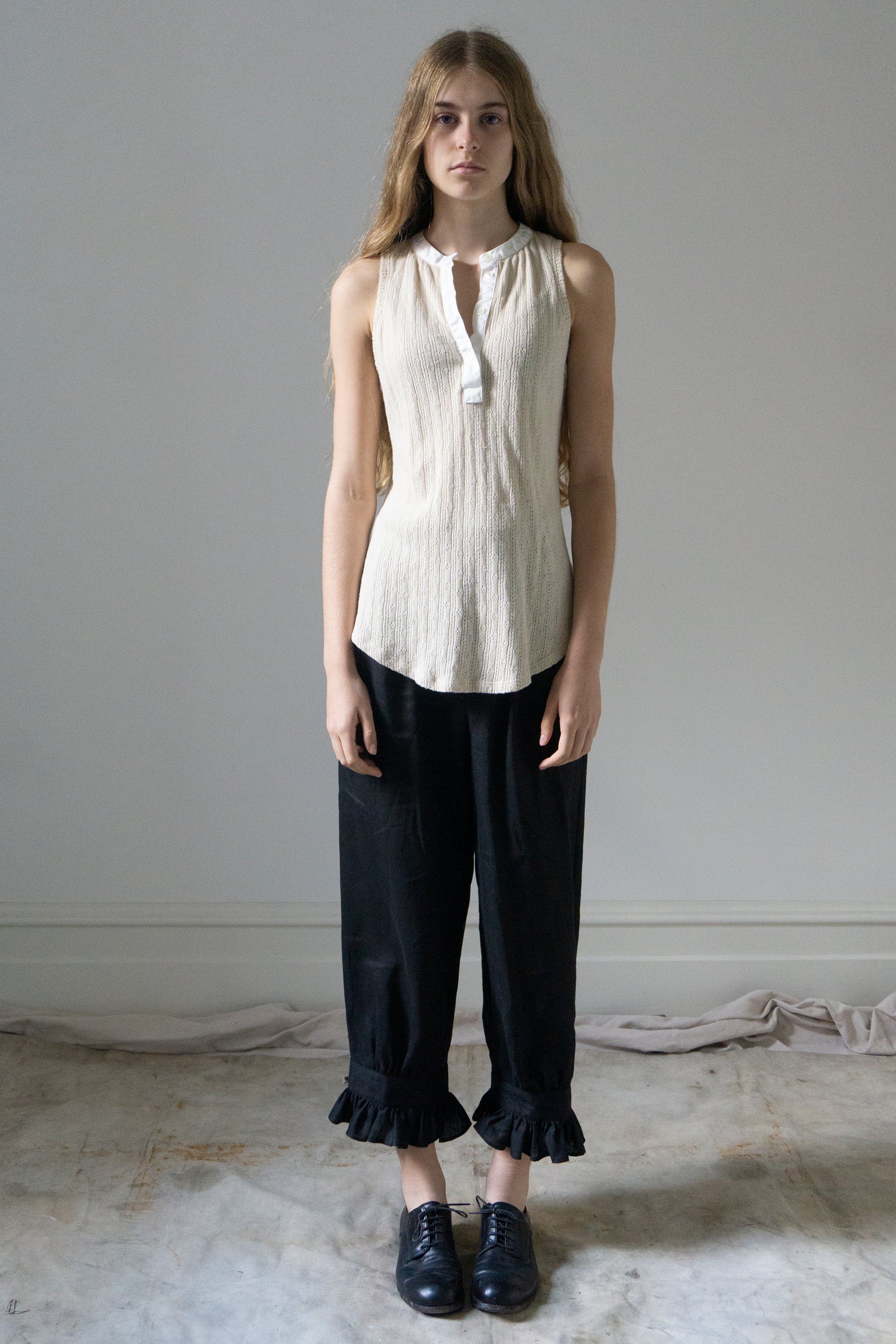 Pointelle Henley Tank Top - Cream