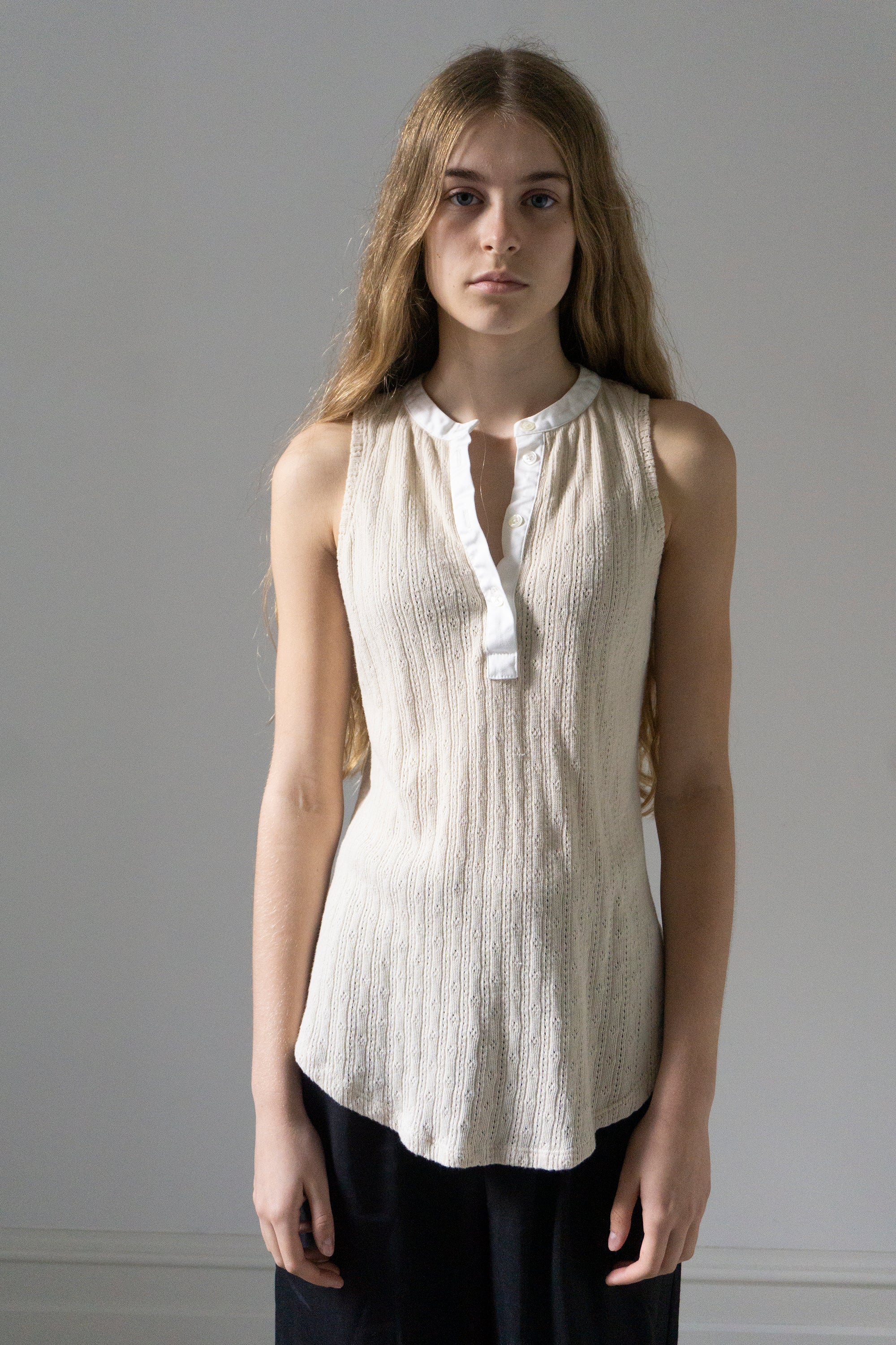 Pointelle Henley Tank Top - Cream