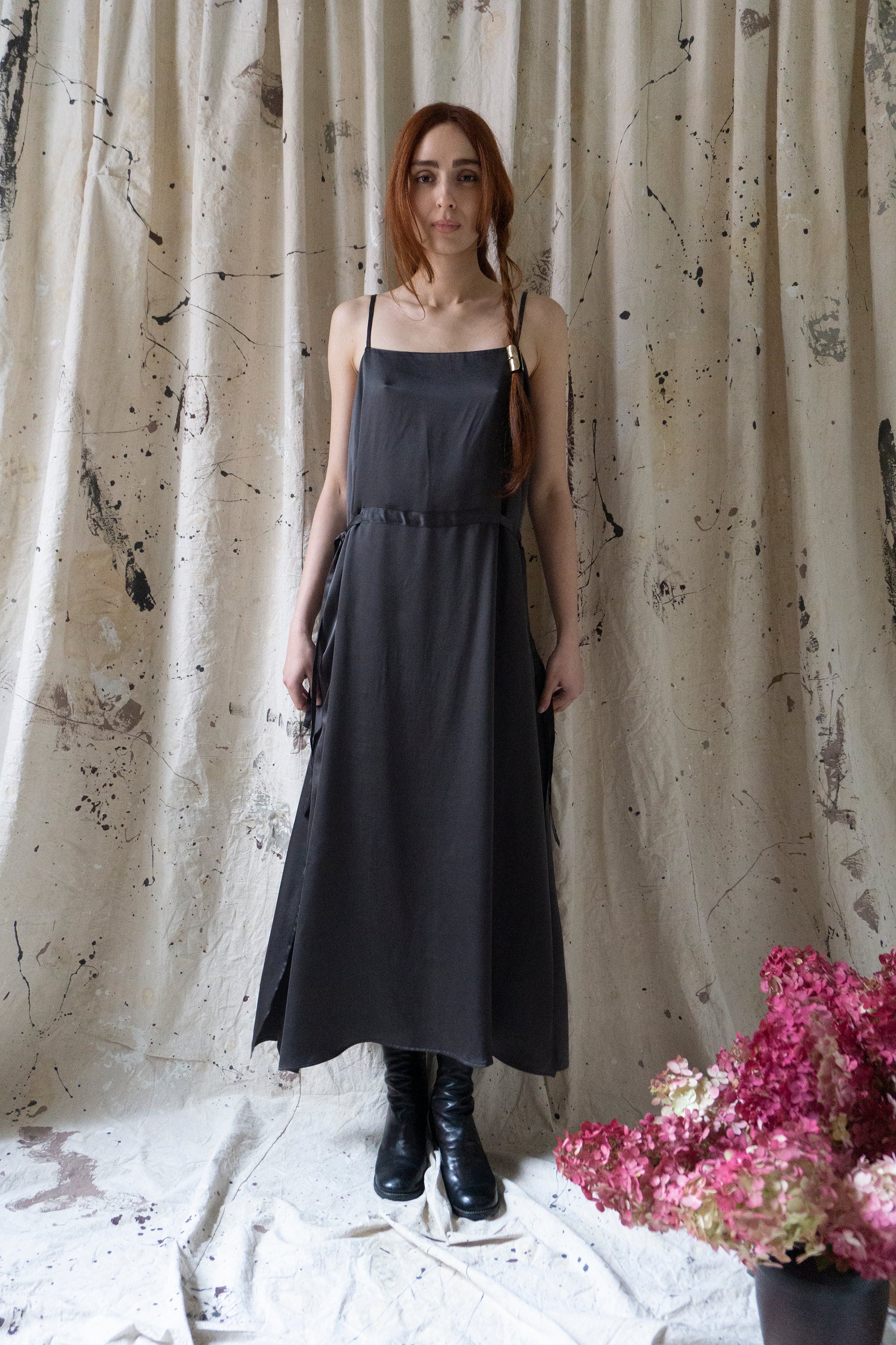 Prune Dress - Graphite Silk Charmeuse