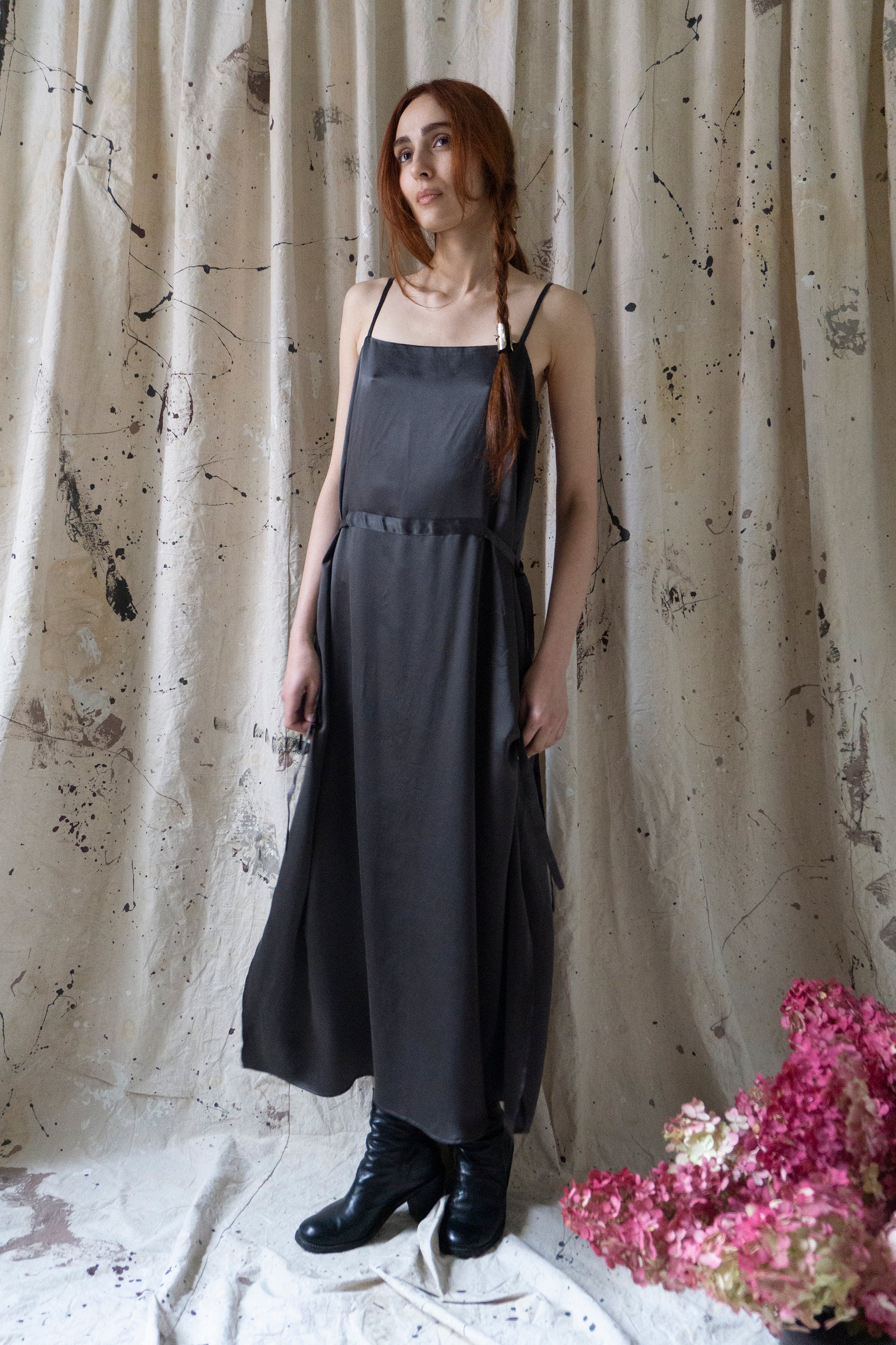 Prune Dress - Graphite Silk Charmeuse