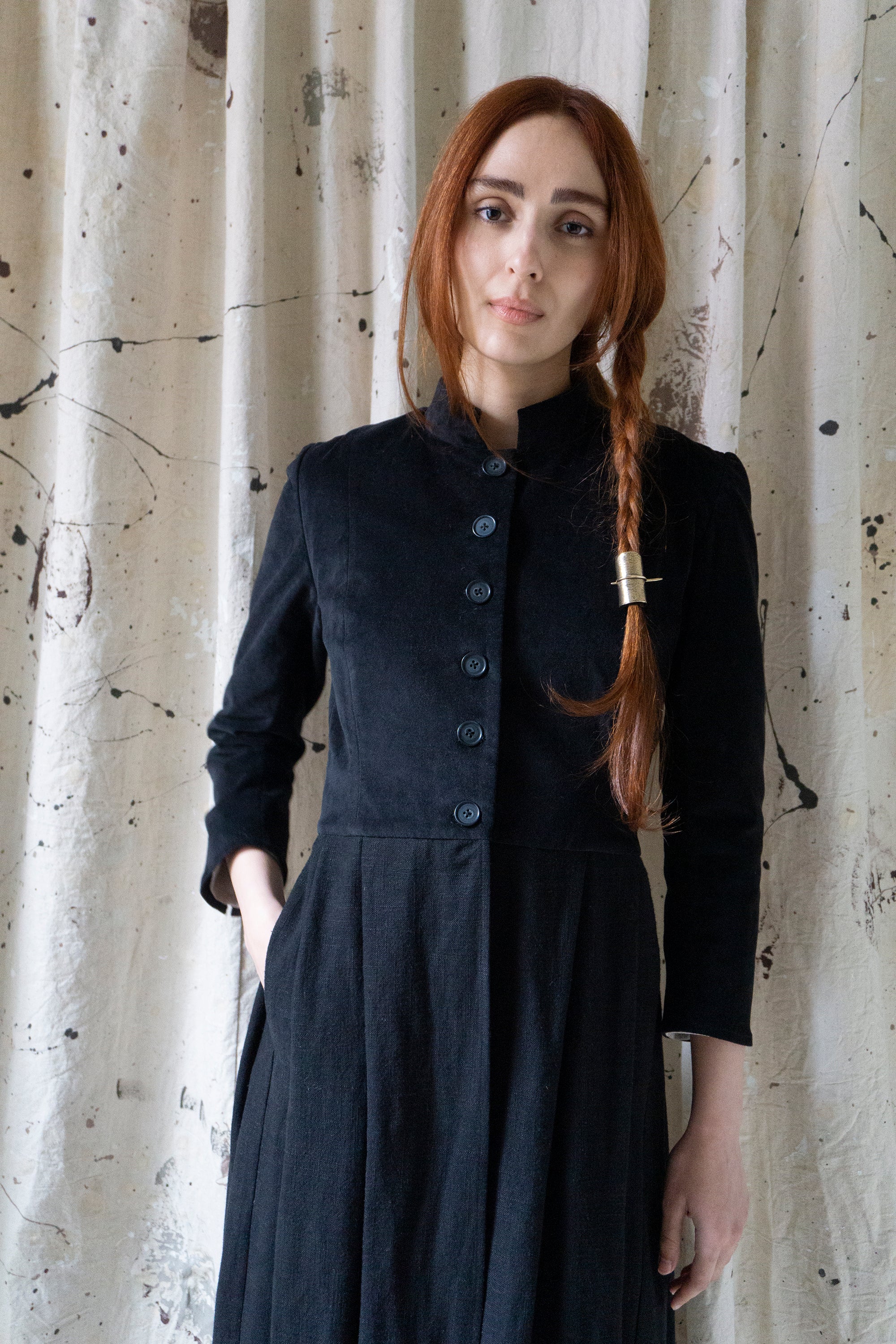 Roisin Jacket - Black Velvet & Linen
