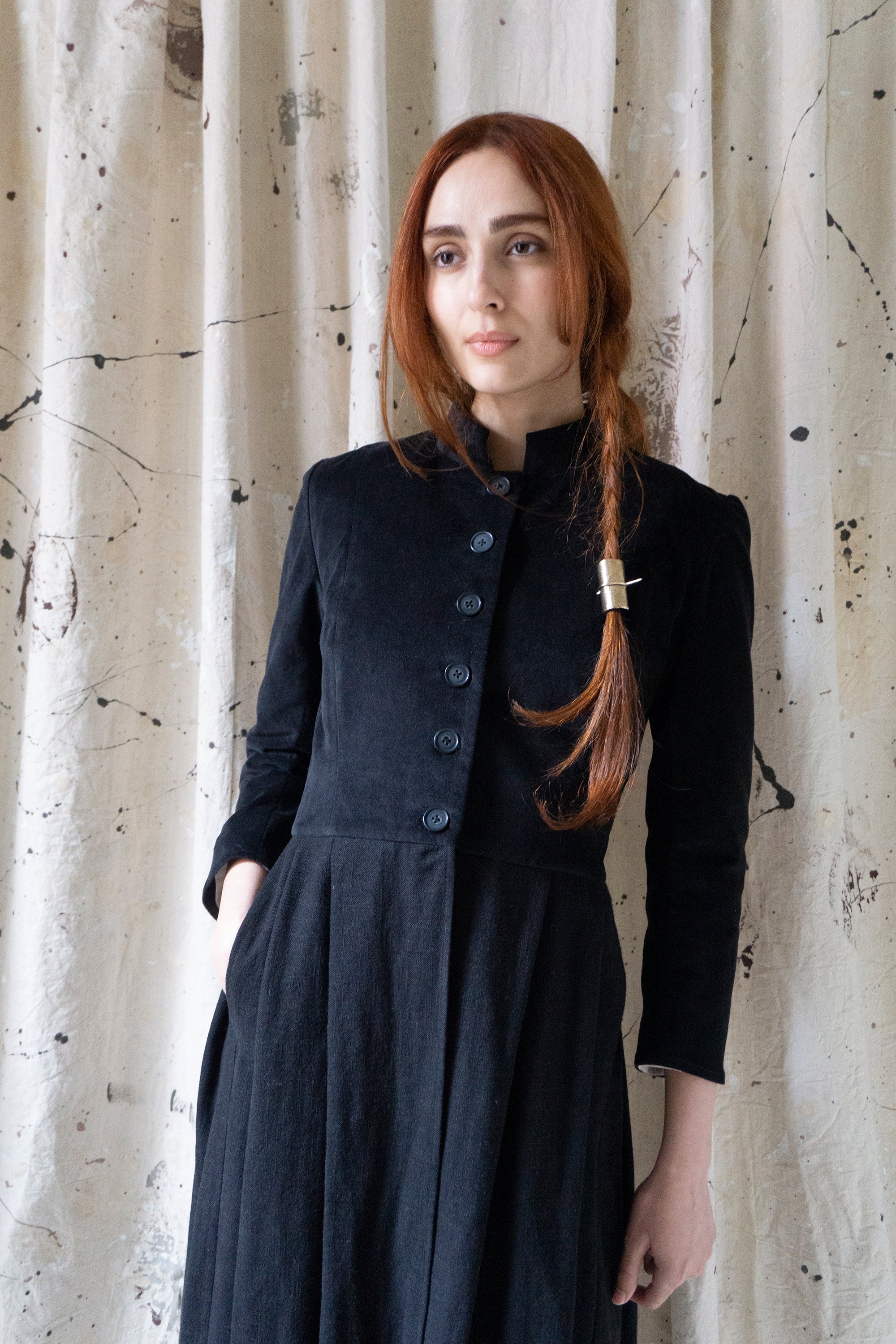 Roisin Jacket - Black Velvet & Linen