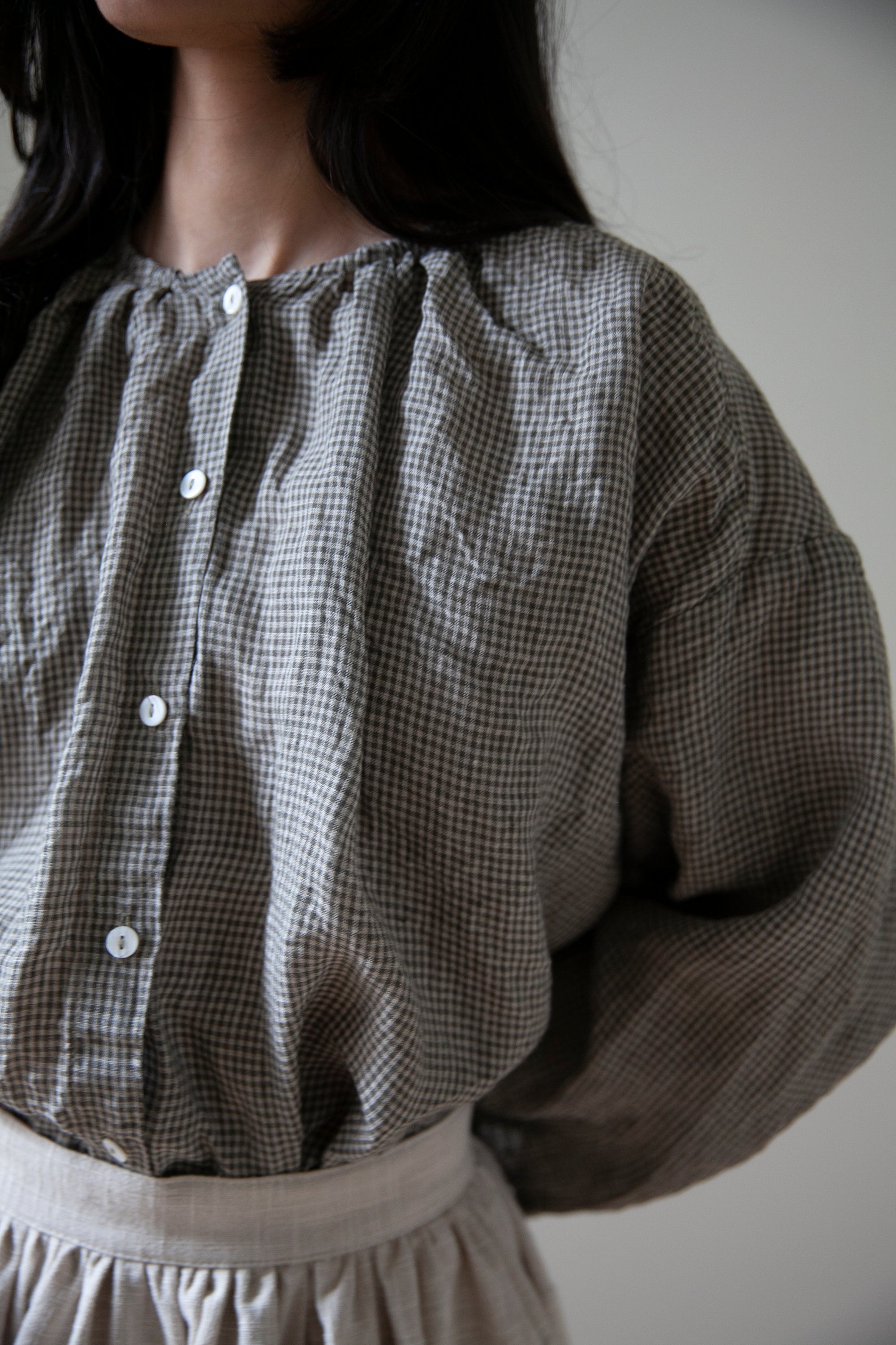 Sycamore Linen Shirt- Olive Gingham