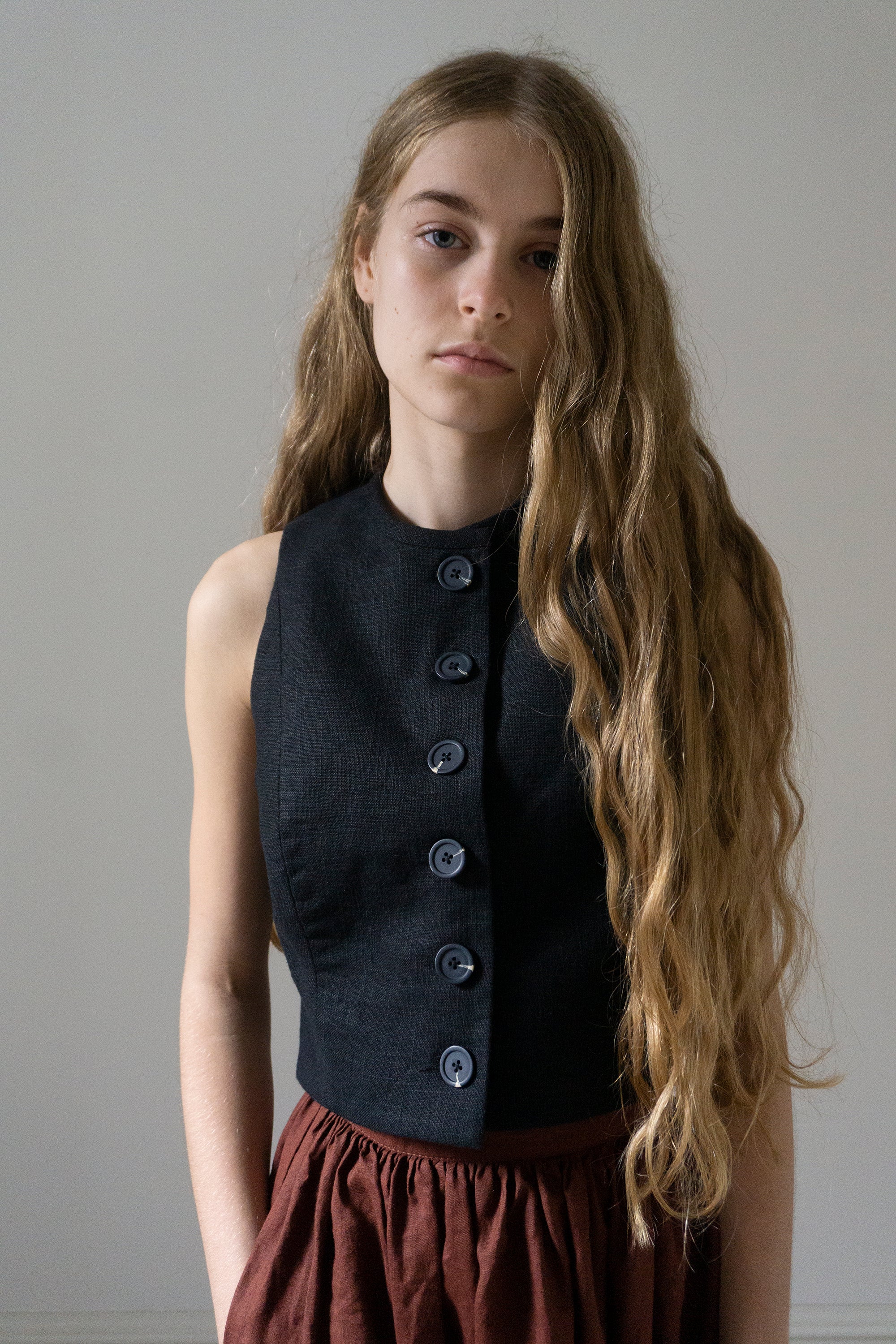 Tove Linen Waistcoat - Black