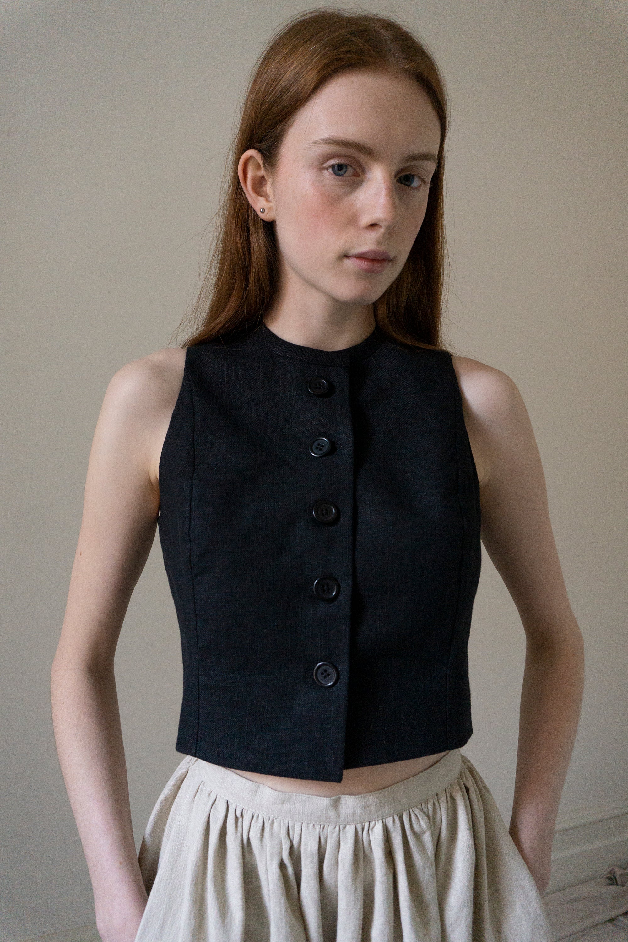 Tove Linen Waistcoat - Black