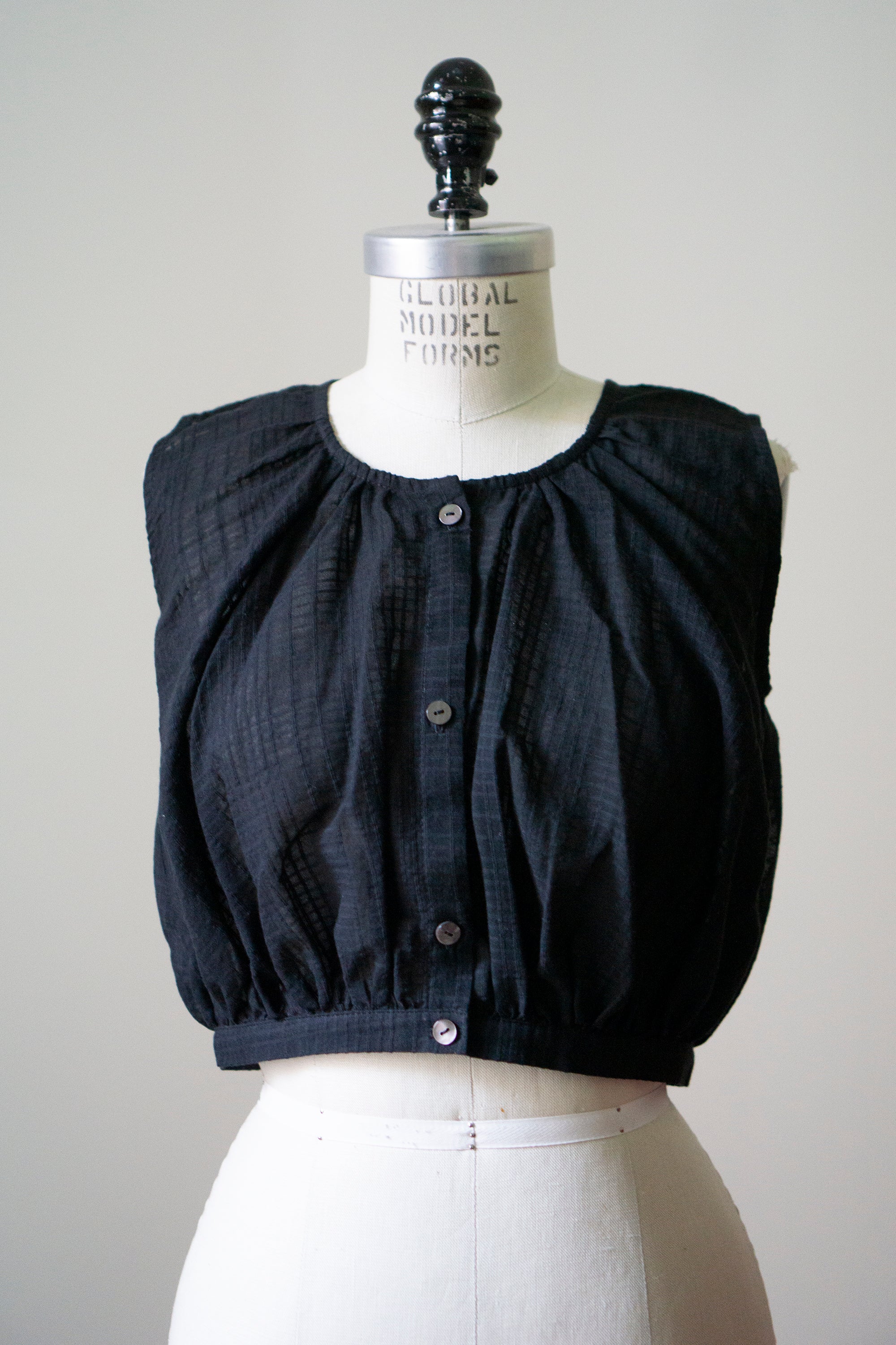 Viola Linen Top - Black Cotton